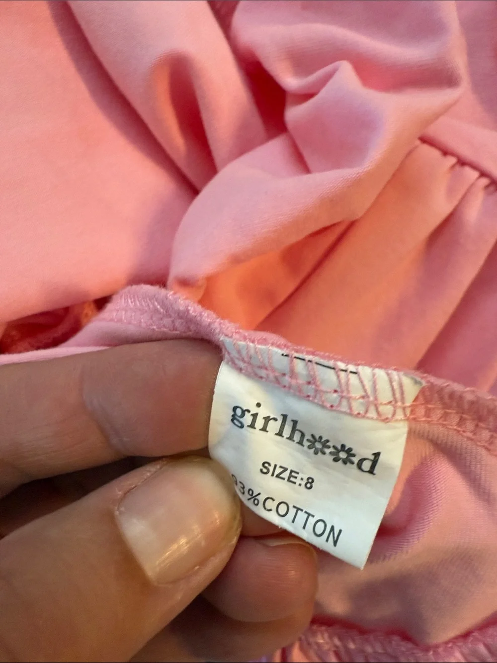 Girls' Long Sleeve Pink Ruffle-Hem Cotton Dress